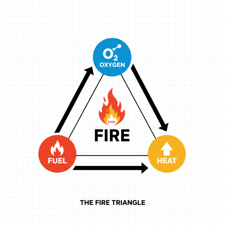 Diagram illustrating how aerosol inhibition breaks the chemical chain reaction of fire