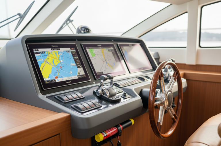 fire safety for yachts "Fire safety stick mounted discreetly, the yacht's helm and navigation electronics."