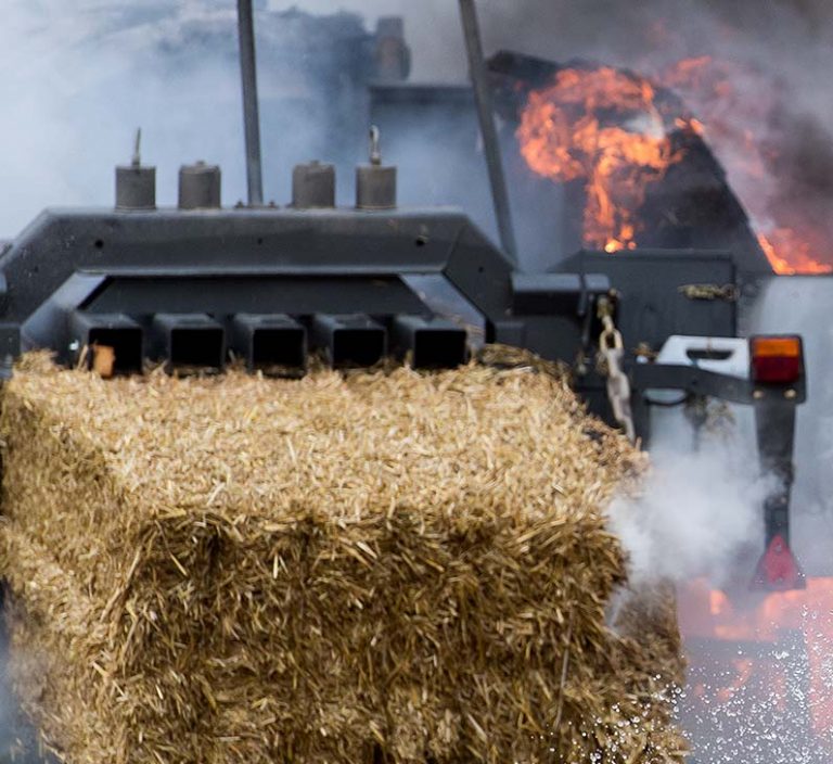 Agricultural & Farming , Bale of Hay with Fire in the background